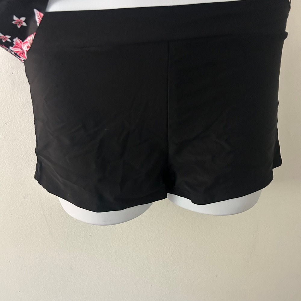 Womens Two-Piece Tank Boy Short Floral Ruffle Adjustable Padded Swimsuit Large - Picture 6 of 9